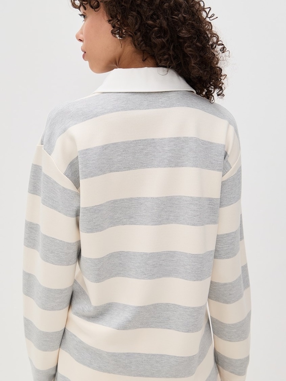 Aligne Cream & Gray Striped Rugby Polo Top - Long Sleeve, NWT, Size S - Picture 3 of 8